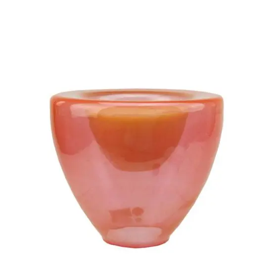 5.25" Coral Pink Glass Votive Candle Holder with Wax Candle {1}