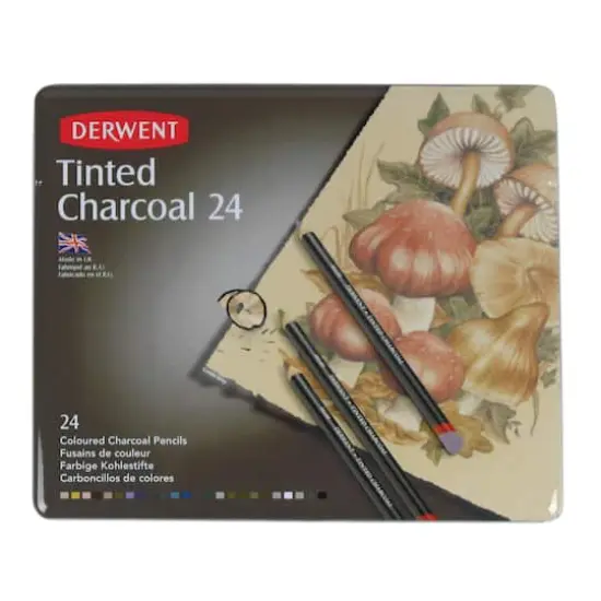 Derwent&reg; Tinted Charcoal Pencil 24 Color Tin Set {3}