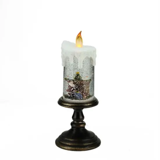 10.25" LED Flameless Glitter Snow Dome Santa Candle {1}