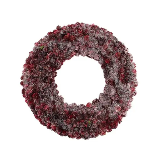 18" Wine Burgundy Glitter Pine Cone Artificial Christmas Wreath, Unlit {1}