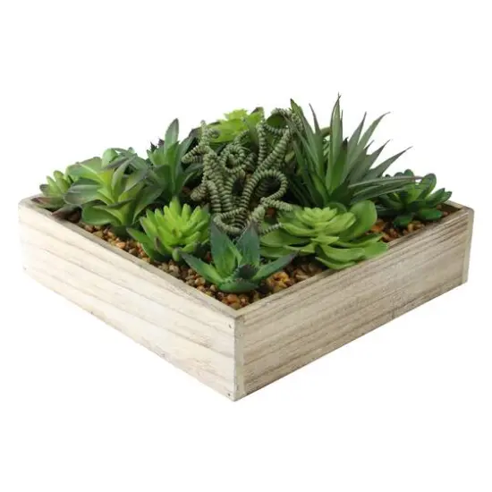 10" Green Artificial Succulent Arrangement in Garden Box {1}