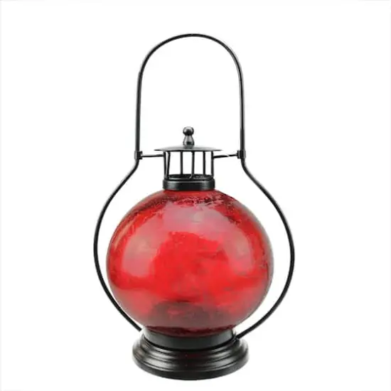 14.5" Distressed Red Artifact Glass Lantern {1}