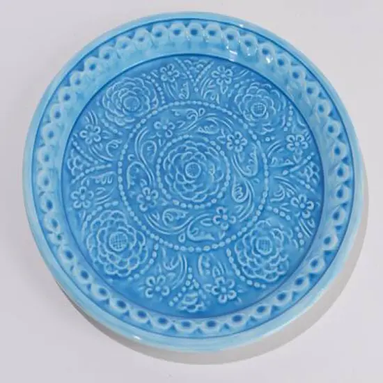 16.5" L'Eau de Fleur Turquoise Embossed Rose Decorative Floral Platter {3}