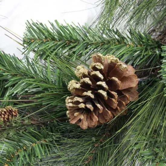 Artificial Mixed Pine with Pine Cones & Gold Glitter Garland, Unlit {3}