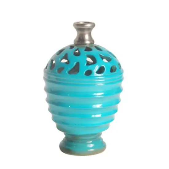 9.5" Outdoor Patio Cutout Vase, Cerulean Blue & Gray {1}