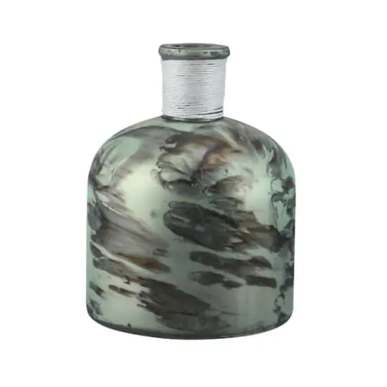 10" Botanic Beauty Verdigris Glass Vase with White Raffia Band, Soft Green {1}