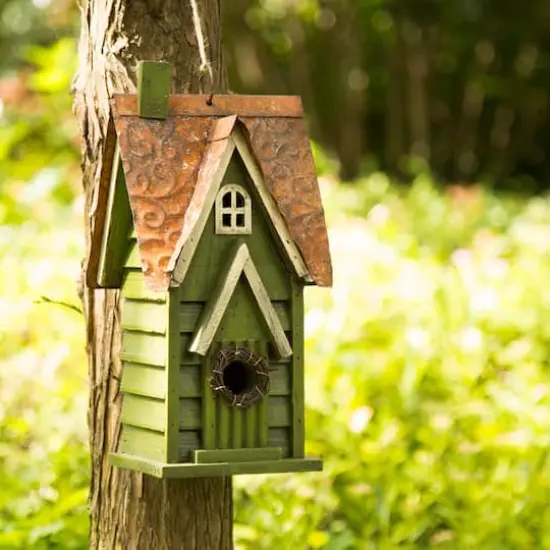 Glitzhome&reg; Tall Distressed Green Wood Bird House {3}