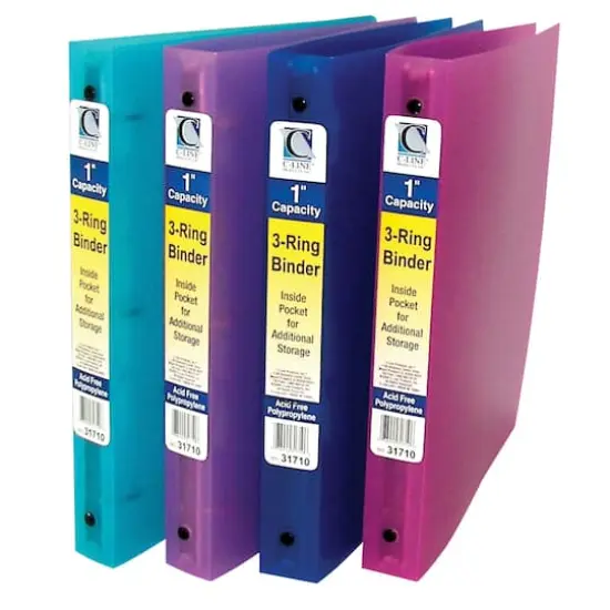 Assorted Colors 3-Ring Poly Binder, 1" Capacity, Pack of 6 {1}