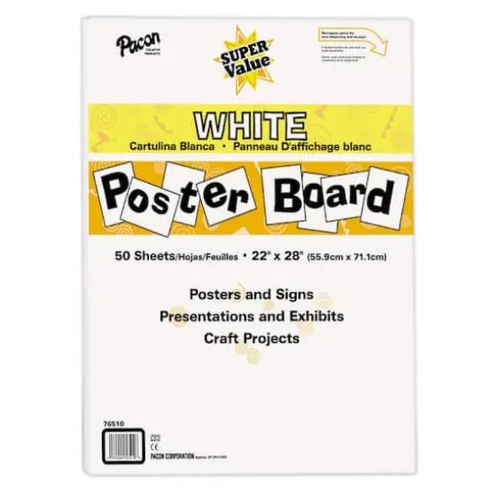 Pacon&reg; White Super Value Poster Boards, 22" x 28", 50 Sheets {1}