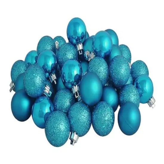 60ct Shatterproof Turquoise Blue 4-Finish Ball Ornaments {1}