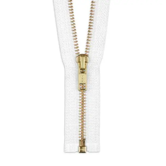 YKK 30" White #5 Brass Open End Zipper {1}