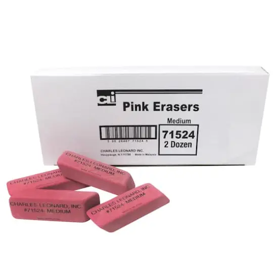 Charles Leonard Natural Rubber Wedge Pink Erasers, Medium, 24/Box {1}