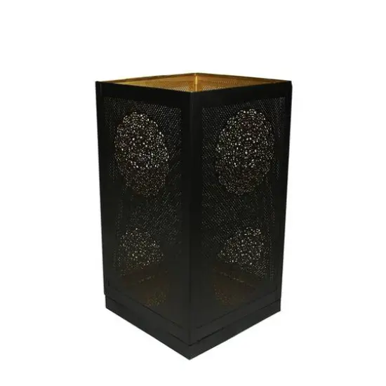 17" Black & Gold Moroccan Style Floral Cut-Out Pillar Candle Lantern {1}