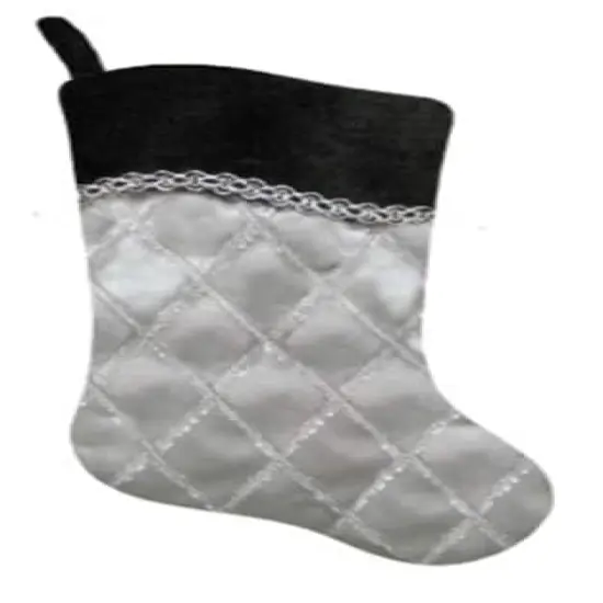 20.5" Black & Silver Silk Criss Cross Christmas Stocking {1}