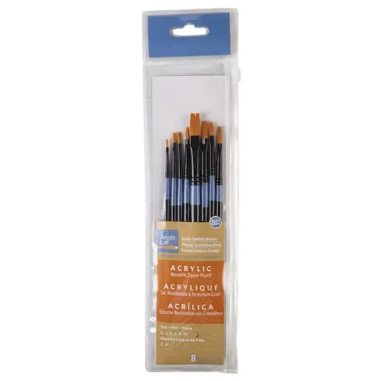 8 Piece Necessities&trade; Golden Synthetic Flat Acrylic Brushes By Artist's Loft&reg; {1}
