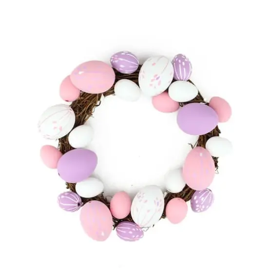 10" Pastel Pink, Purple and White Easter Egg Grapevine Wreath {1}