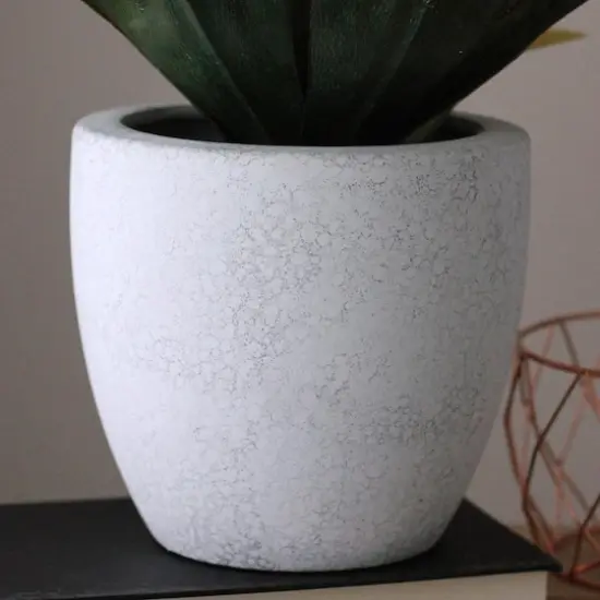 13" GreenArtificial Agave in Weathered White Ceramic Pot {4}