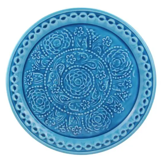 16.5" L'Eau de Fleur Turquoise Embossed Rose Decorative Floral Platter {1}