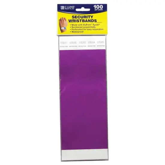 C-Line® DuPont™ Tyvek® Security Wristbands, Pack of 100 Purple {1}