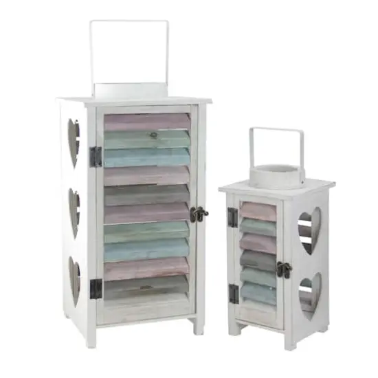 New Romance Multicolored Weathered Wooden Lantern Set, 11.75" & 17.75" {1}