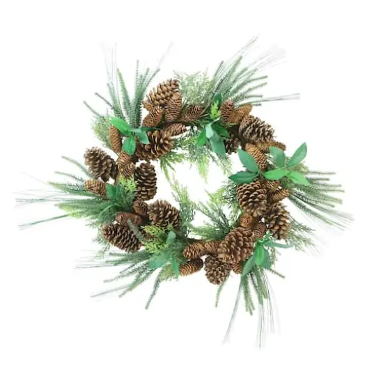 24" Mixed Pine Artificial Wreath with Pinecones {1}