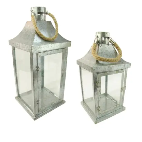 Industrial Flecked Candle Lantern Set, 14" & 22" {1}