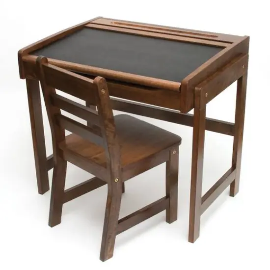 Lipper Child's Chalkboard Desk & Chair, Walnut {1}