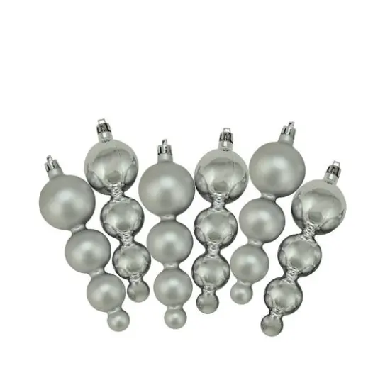 6ct Shiny & Matte 5.75" Finial Shatterproof Ornaments, Silver Splendor {1}
