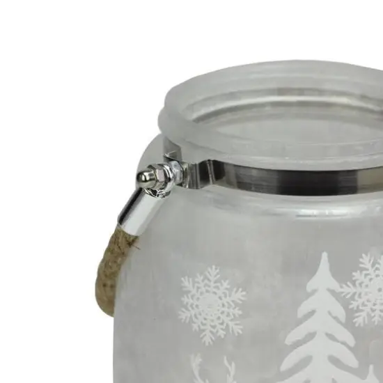 5.5" Silver & Winter Scene Christmas Pillar Candle Lantern {3}