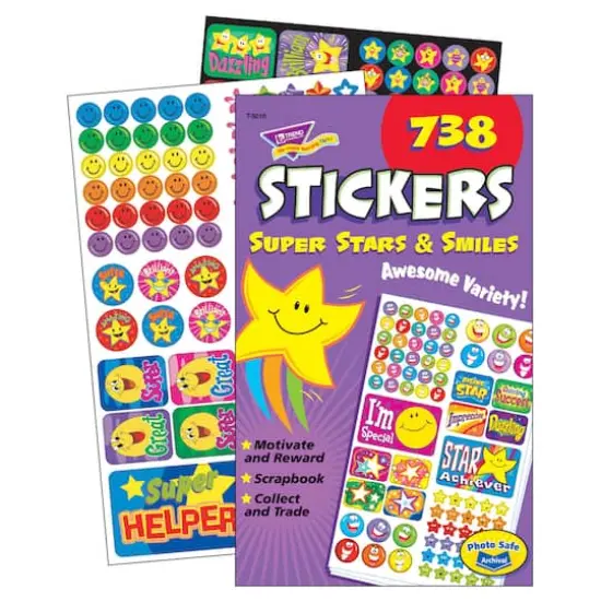 Trend Enterprises&reg; 5.75" x 9.5" Super Stars & Smiles Sticker Pads, 6 Pack Bundle {1}