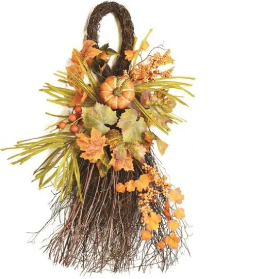26" Autumn Harvest Decorative Artificial Pumpkins, Berries and Leaves Teardrop Door Swag {1}
