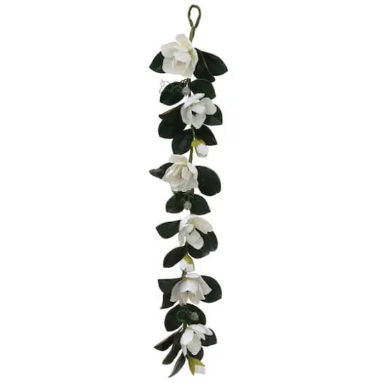 5ft. White Magnolia Flower & Leaves Silk Garland  {1}