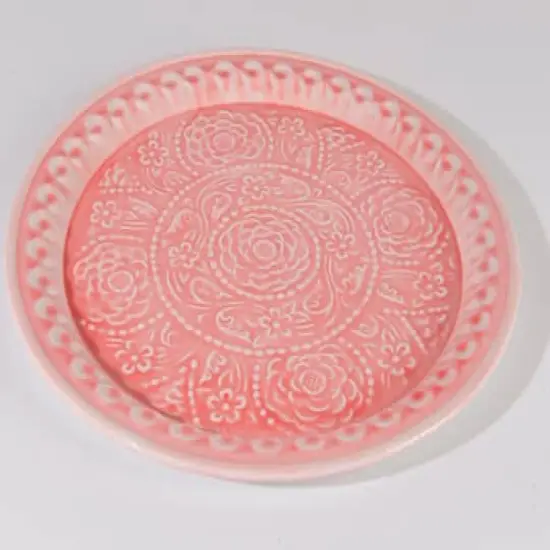 16.5" L'Eau de Fleur Salmon Pink Embossed Rose Decorative Floral Platter {3}