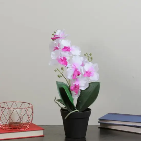 White & Pink Artificial Flowering Potted Tropical Orchid {3}