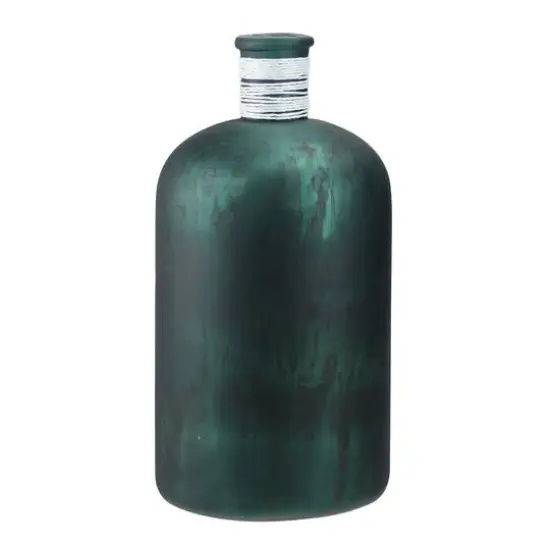 10" Botanic Beauty Verdigris Glass Vase with White Raffia Band, Dark Green {1}
