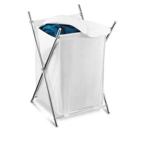 Honey Can Do 27" Chrome & White Folding Hamper {3}