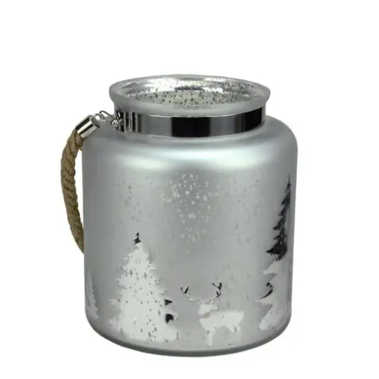 9.5" Reindeer & Tree Silhouette Pillar Candle Holder with Handle {1}