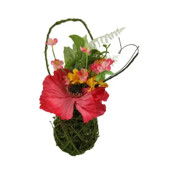 12" Red Poppy & Orange Wildflower Decorative Hanging Basket {1}