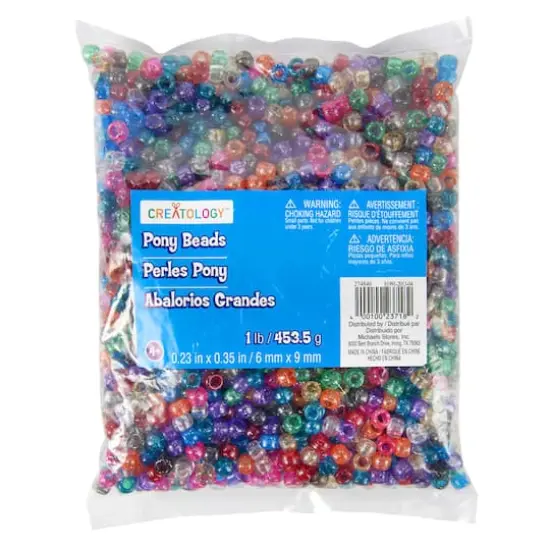 1lb. Multicolor Pony Beads by Creatology&trade;, 6mm x 9mm Glitter {4}
