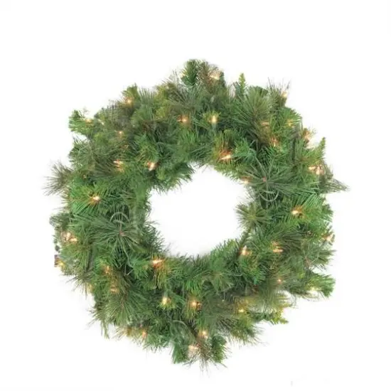 36" Pre-Lit Canyon Pine Artificial Wreath with Clear Lights {1}