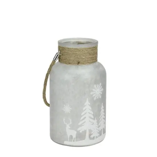 10" Clear Winter Scene Christmas Pillar Candle Lantern {1}