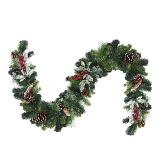 Pre-Decorated Frosted Pine Cones & Red Berry Artificial Garland, Unlit {3}