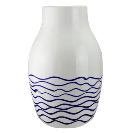 14" Seaside Treasures Striped Crackle Vase, White & Navy Blue {1}