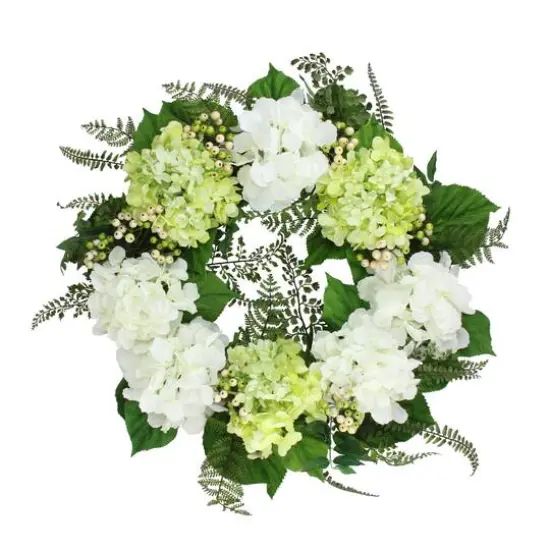 24" Cream & Green Hydrangea and Berry Floral Wreath {1}