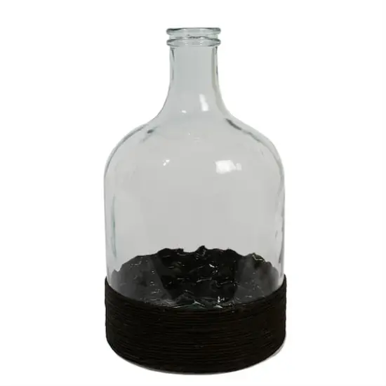 17.25" Beach Day Spanish Glass Vase with Black Raffia Band {1}