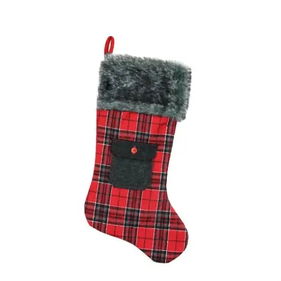 20.5" Alpine Chic Plaid Stocking with Pocket {1}