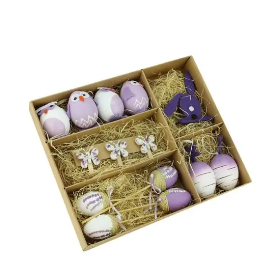 Set of 14 Purple and White Easter Egg, Chicken & Bunny Spring Decorations {1}