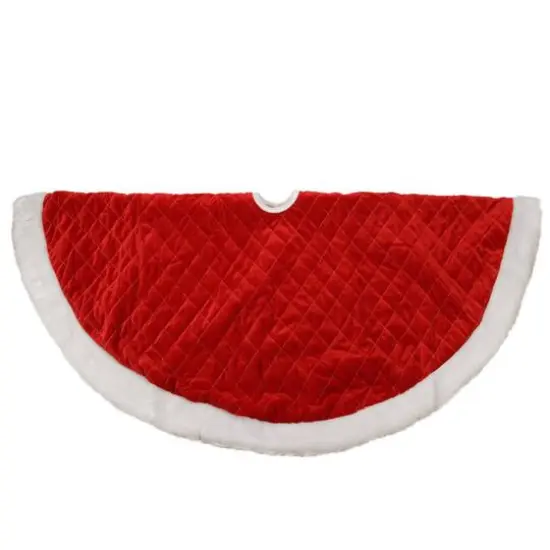 48" Red Quilted Velveteen & Faux Fur Tree Trim Skirt {1}