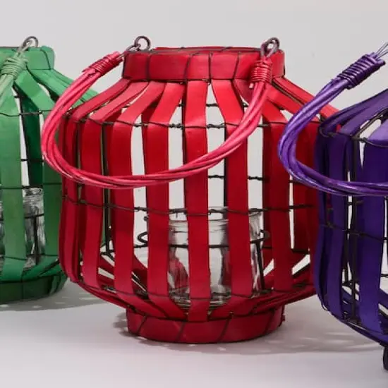 20" Tropicalia Tiki Bar Votive Candle Holder Lantern, Blush Red {3}