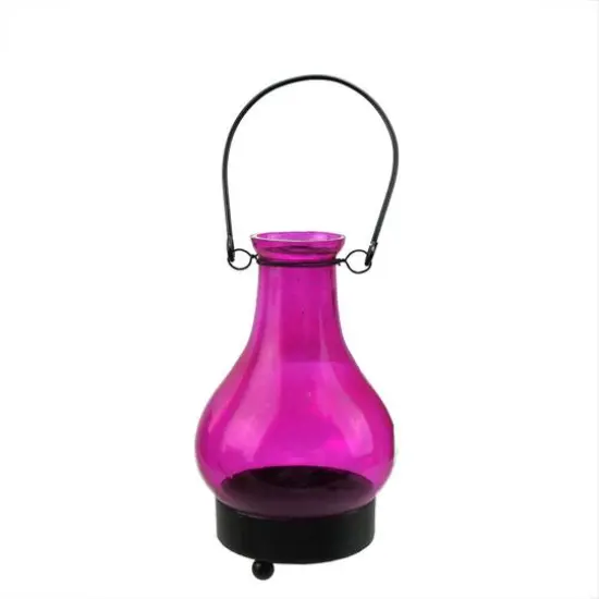 6.5" Transparent Pink India Glass Bottle Tea Light Candle Lantern {1}